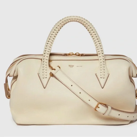 Meltier Cream Leather Satchel with Braided Top Handles - Picture 1 of 16